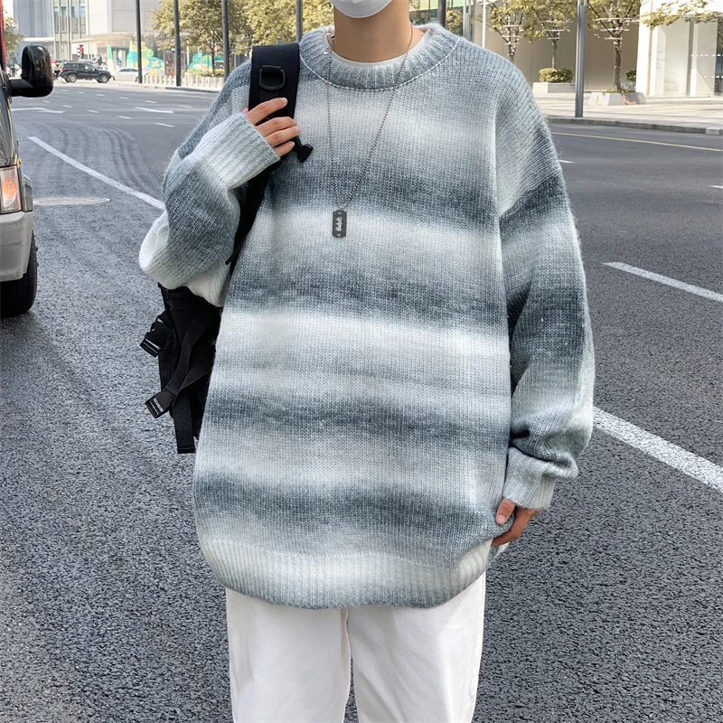 

Autumn Winter Casual Loose Vintage Striped Sweaters Man Long Sleeve Knitted Pullover Male Warm Fashion Knitwear Clothes E69