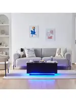 TUKAILAi Coffee Table with LED Lights and Power Strip Lift Tabletop Dining Center Table for Home Living Room Office Blac 2