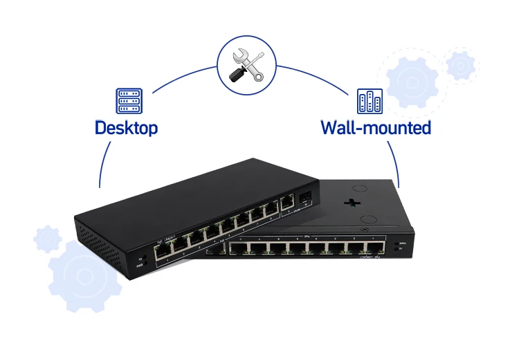 10 Port Gigabit PoE Switch with 8 PoE+ Metal Shell Desktop or Wall Mounting 1 Gi