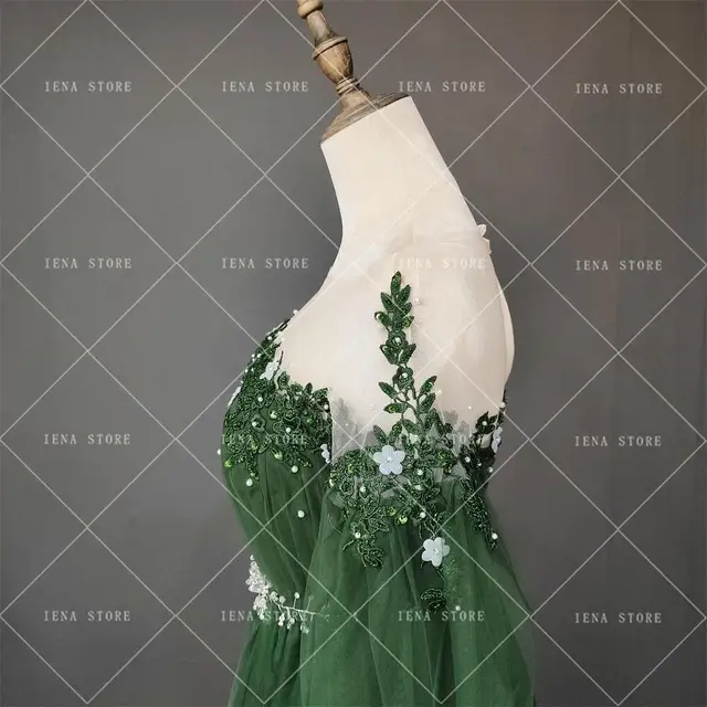 green tulle maternity dress High Waist Maternity Dress for Photo Shoot Embroidery Tulle Long Slee 2 / Picture Color main image 0