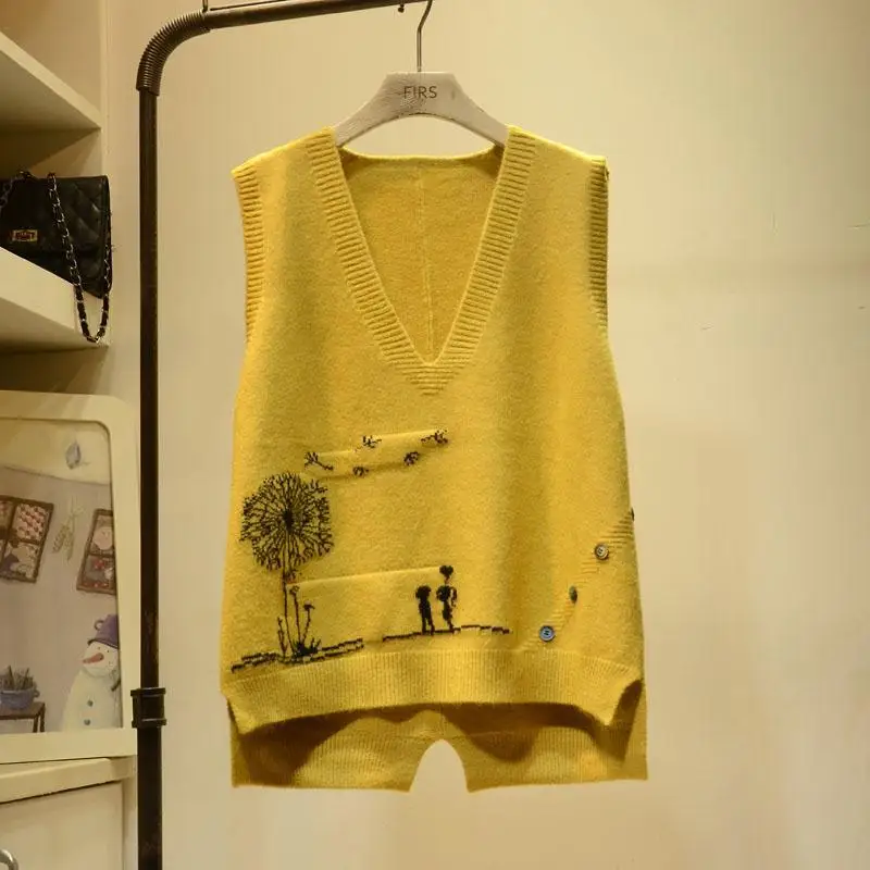 

Fall Winter Knitted Sweater Vest Pullover Waistcoat Sleeveless Coat Crop Sleeveless Jumper Knitwear Ladies Knitting Tops