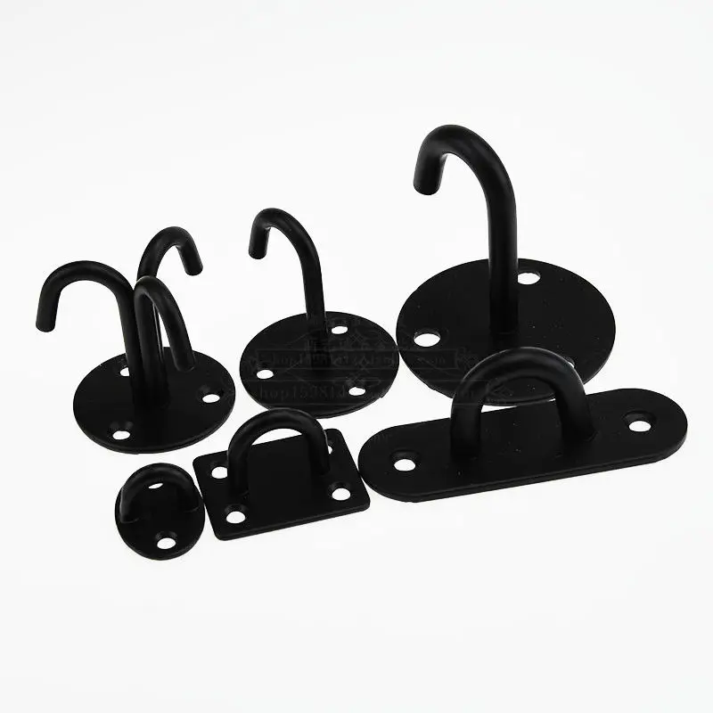 Black Stainless Steel Wall Hook Heavy Duty Fixed Pad Eye Plate Deck Door Buckle U/J-Shaped Heavy Duty Ceiling Mount Hanger 5