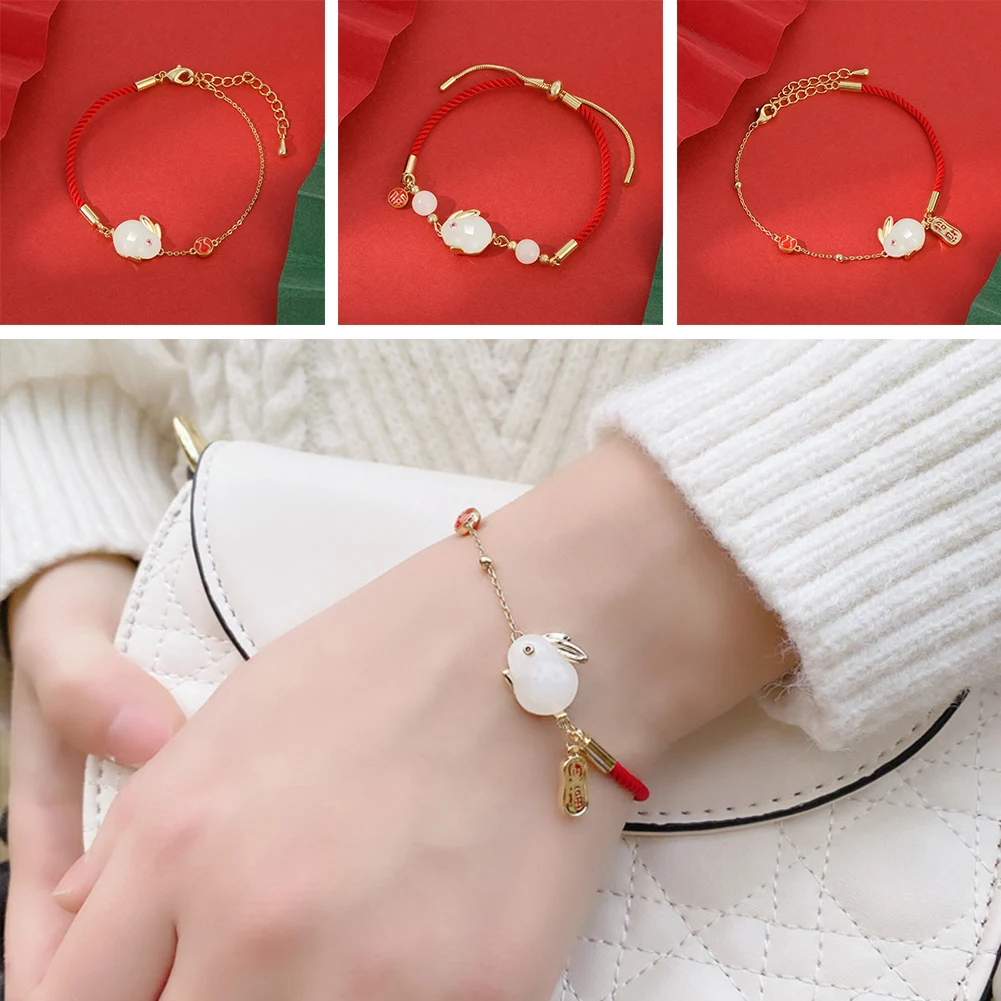 New Year Gift Lovers Bracelets Jewelry Rabbit For Woman Zodiac Jade