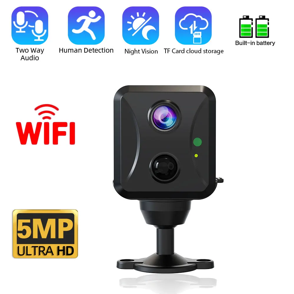 

5MP HD Wifi Security Camera Indoor Home Wireless Rechargeable Battery Powered CCTV Video Surveillance Camera 2 Way Audio IP Cam