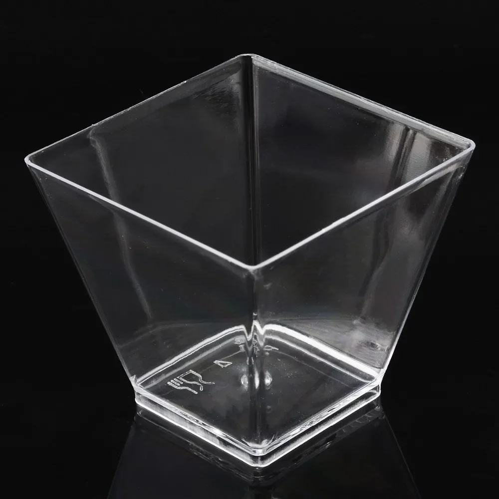 10 X 2oz Square Mini Dessert Cups With Spoons, Clear Plastic Parfait Appetizer Cup for Tasting Party Desserts Appetizers