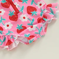 Cute Long Sleeve Baby Girls Swimsuits Beachwear Summer Floral Print Ruffled Jumpsuit and Swim Cap Set for Toddler Bathing Suits 6