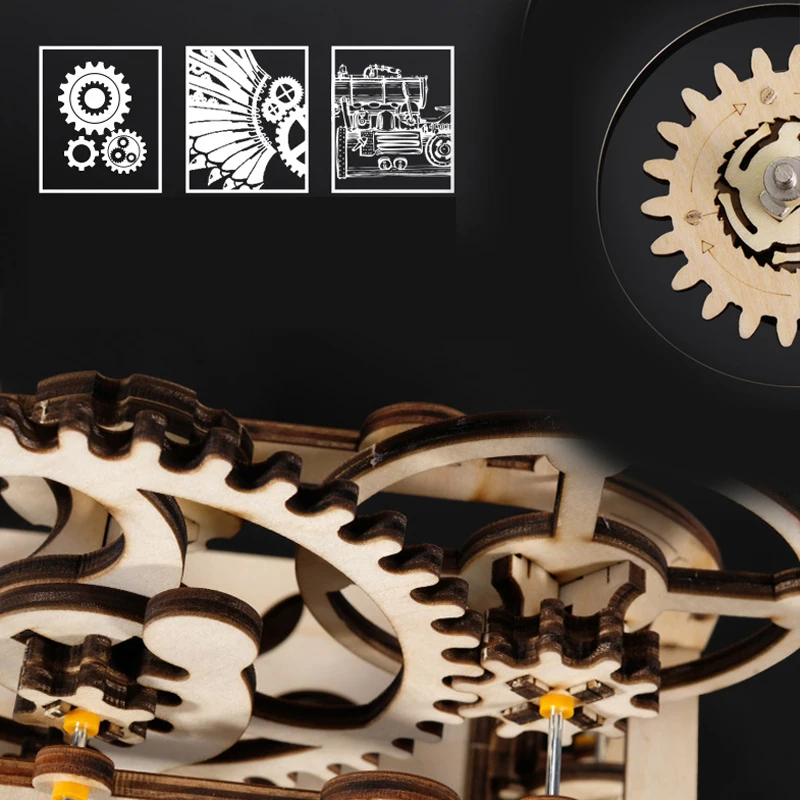 3D Wooden Puzzle DIY Assemble Mechanical Marble Run Gear Model Building Kit Steam Science Puzzles Educational Toys Gift for Kids 2
