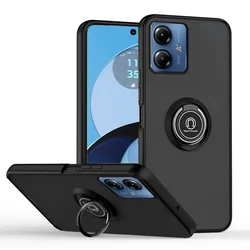 Shockproof Armor Matte Case with Magnetic Ring Stand Holder for MOTO Edge 20 Pro (Black)