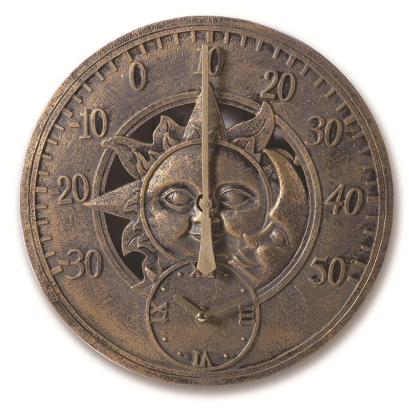 Vintage Waterproof Resin Wall Clocks with Thermometer decor Chocolate  