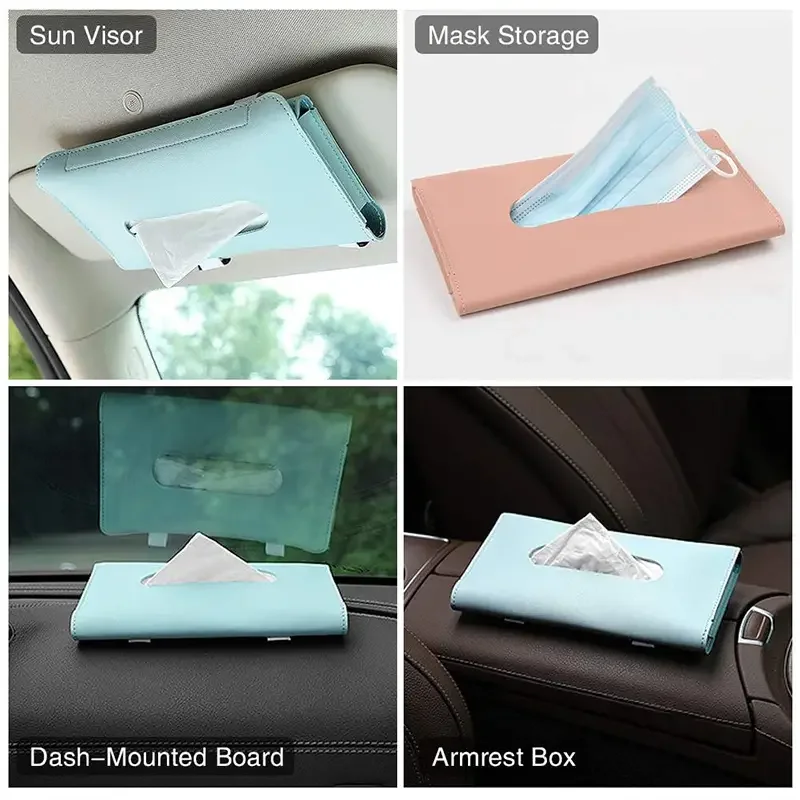 Car Tissue Box PU Leather Car Sun Visor Hanging Tissue Box Holder Auto Interior Storage Organizer Napkin Holder Accessories