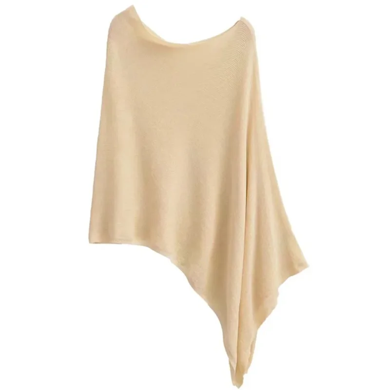 New Fashion Summer and Autumn Women's Solid Color Pullover Cape Elegant Retro Knitted Sweater Pullover Shirt