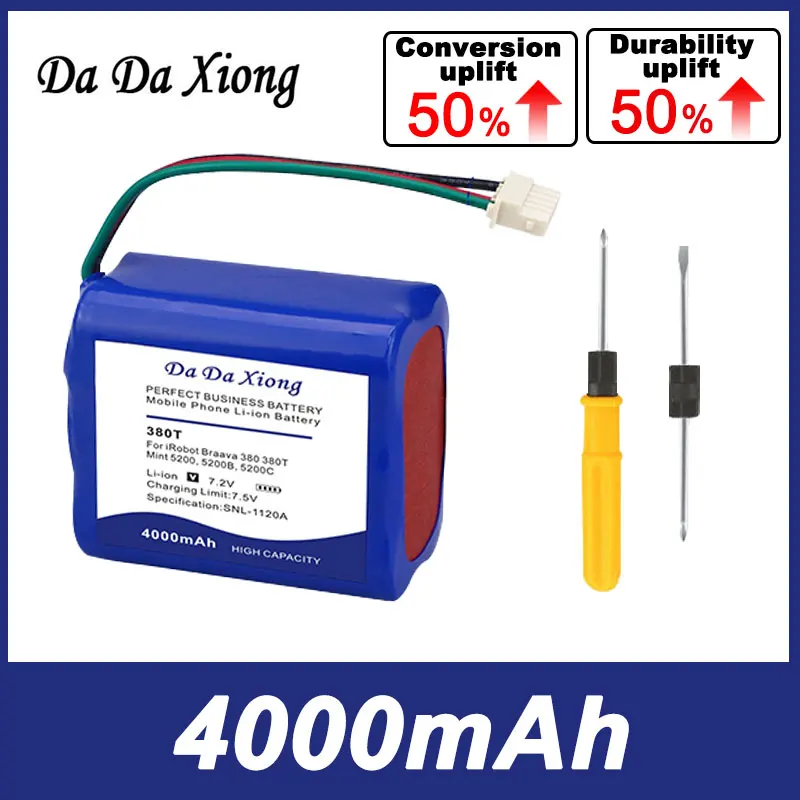 Dadaxiong 100% Nuova Batteria Da 4000Mah Per Batterie Irobot Roomba Braava 380 E 380T Menta 5200 5200C