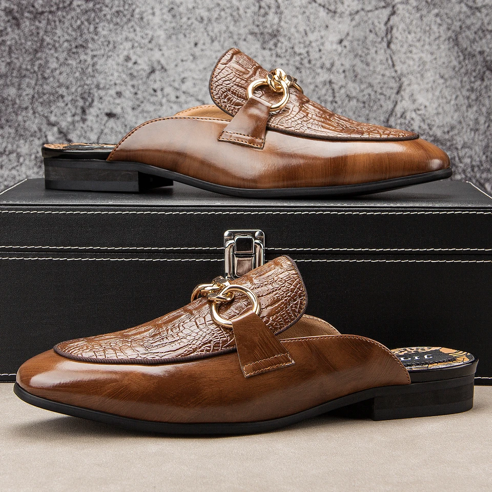 Mens Black Slip On Casual Mules Sandals