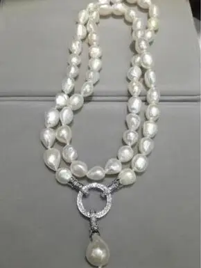 

Элегантное Белое жемчужное ожерелье 11-12 мм в южноморском стиле барокко + кулон 18 дюймов