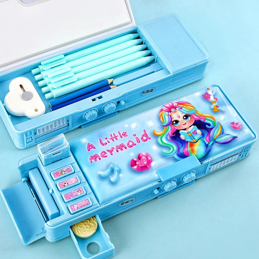 Girls Password Lock High-tech Pencil Case Multifunctional Stationery Intelligent Mechanism Double-layer Primary School Students pencil cases,stationery box