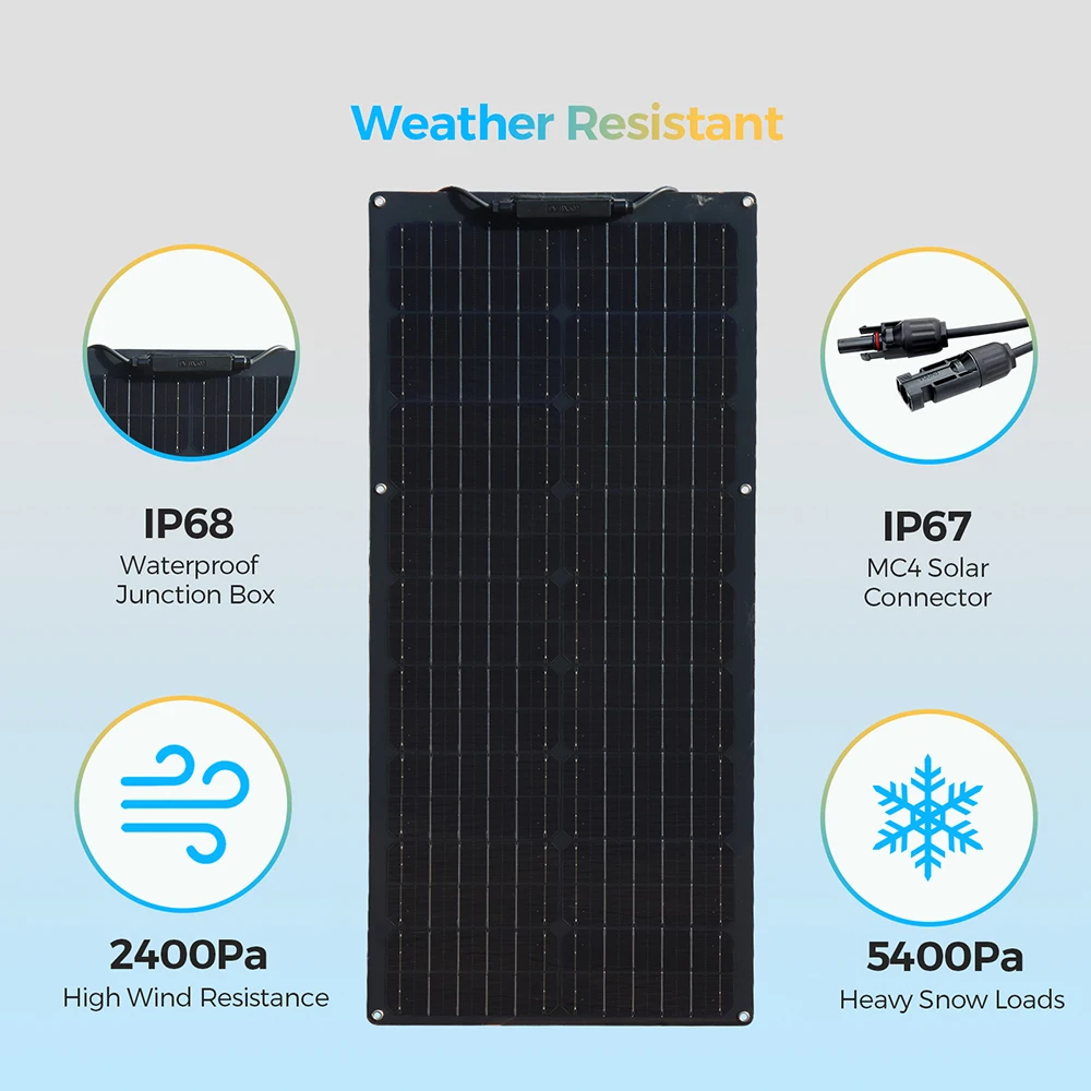 Flexible Solar Panel 50 Watt 12 Volt Monocrystalline Semi-Flexible Bendable 50W 100W Off-Grid Charger Marine RV Cabin Van Car foldable solar charger solar panel kit