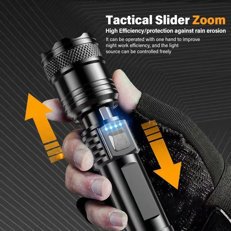 Description Picture 6 of itemKDULIT Powerful LED Flashlight Ultra Bright Zoomable Tactical Torch Built-in Battery USB Rechargeable Camping Emergency Lamp