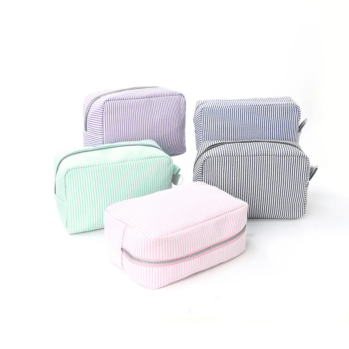 Cotton Seersucker Striped Cosmetic Storage Bag