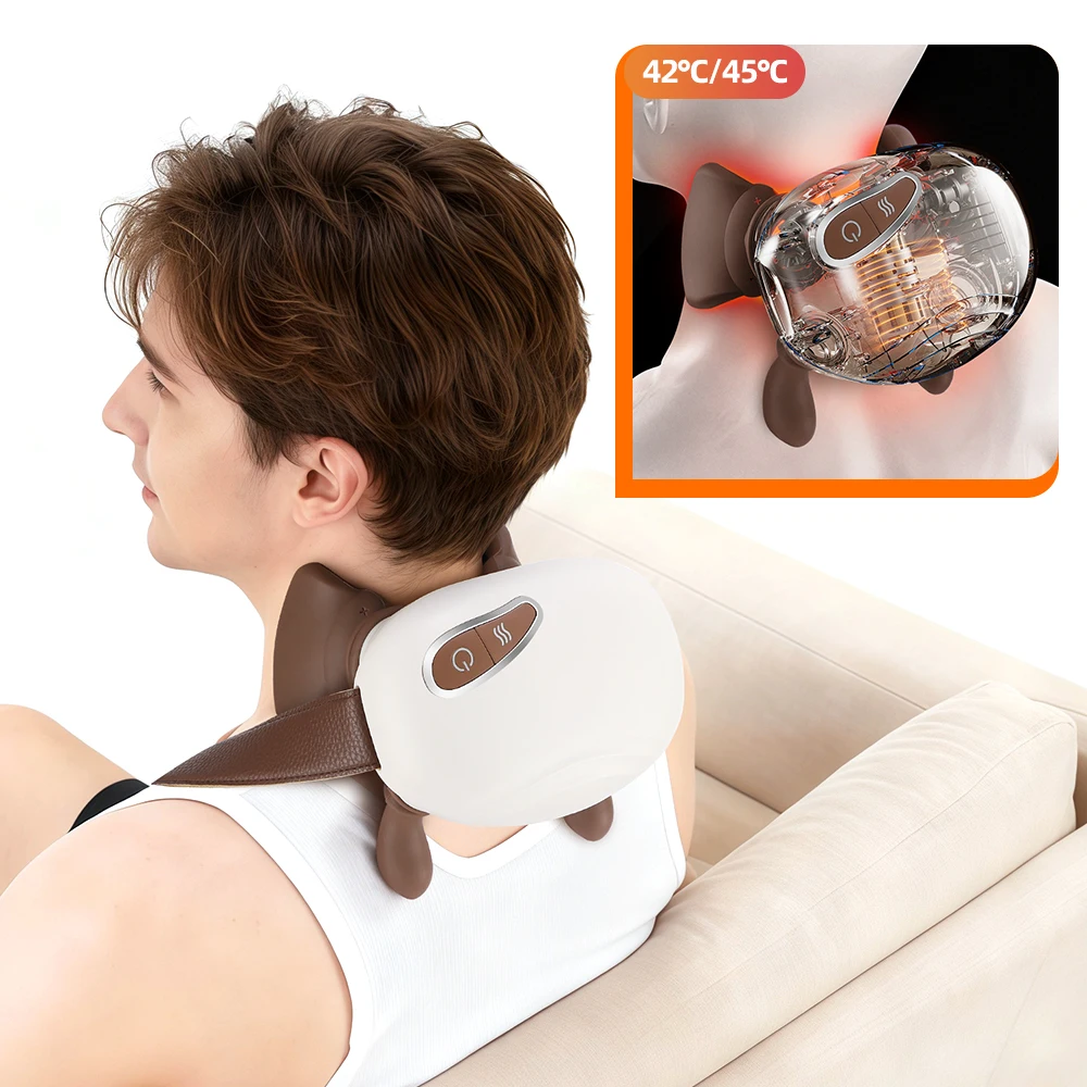 Electric Neck and Shoulder Massager Deep Tissue Shiatsu Back Cervical Massage Machine Bionic Heated Fatigue Relief Relax Muscle