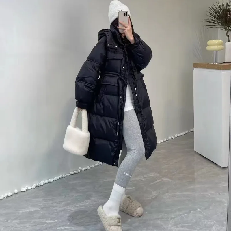 2023 New Women Down Jacket Winter Coat Female Mid Length Version Parkas Thick Warm Outwear Hooded Leisure Time Fashion Overcoat