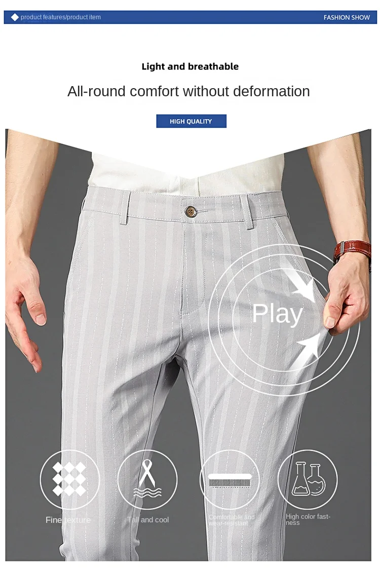 Description Picture 4 of itemBusiness Long Pants Men's New 2024 Elastic Striped Slim Fit Suit Pants Men's Young and Middle-Aged Casual Men's Clothing