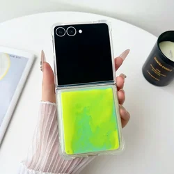 Luminous Quicksand Shockproof Silicone Bumper Phone Case with Bling Glitter Clear Cover - Galaxy Z Flip7 (Green)