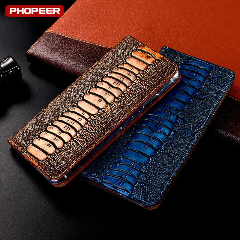 Ostrich Genuine Leather Flip Case For Google Pixel 8 7 6 5 4 3 2 3A 4A 5A 6A 7A XL Pro Card Pocket Wallet Phone Cover Cases