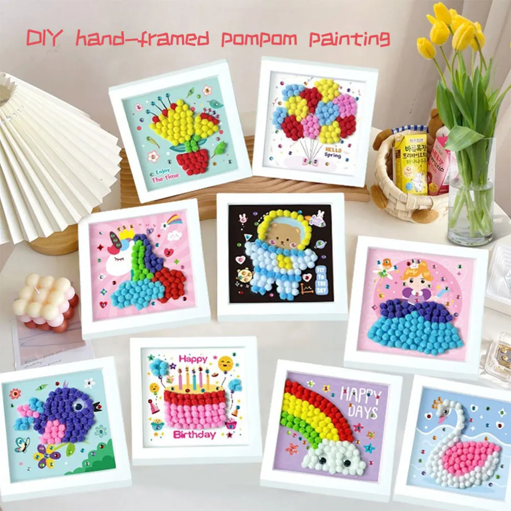 

Pompoms Painting Craft for Adults and kid,Colorful Pompoms Art for Beginners,DIY on Paint Canvas. Boys and Girls Gift.(Unicorn)