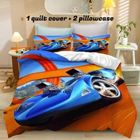 Parure de lit Hot-Wheels motif dessin animé pour adultes et enfants, housse de couette et taies d'oreiller 2