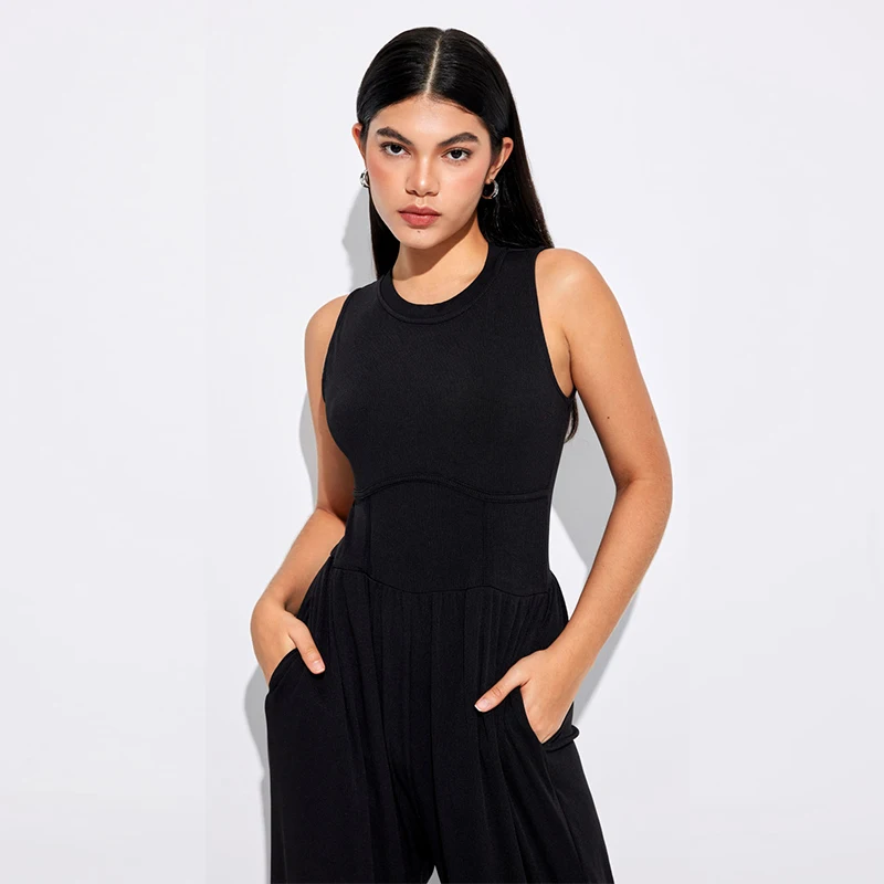 InsLucky Casual Solid Sleeveless Wide Leg Jumpsuit For Women Tank Tube Zipper Trousers Slim Sexy Elegant Office Lady Jumpsuits
