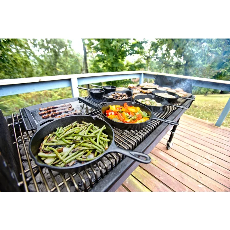 Ozark Trail 4-Piece Cast Iron Skillet Set with Handles and Griddle,  Pre-Seasoned, 6, 10.5, 11