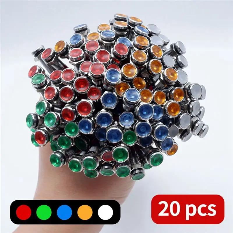 ABUH-20Pcs 6Mm 금속 LED 경고 표시등 신호 램프 파일럿 온보드 디스플레이 조명(와이어 3V 포함)