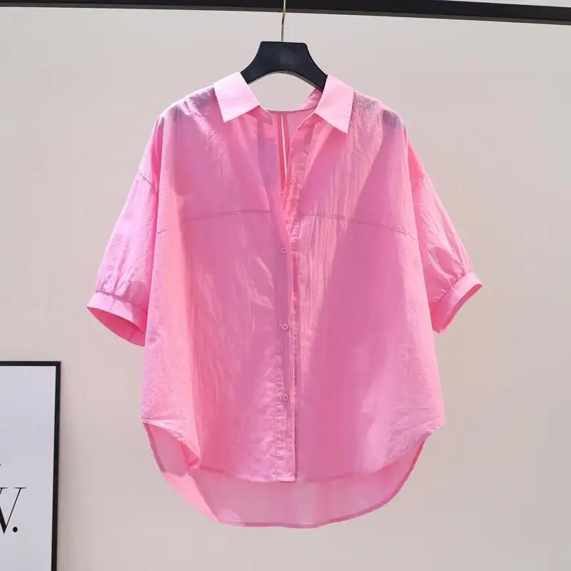 

98% Cotton Shirts Women Korean Style Short Sleeve Blouse Lazy Design Casual Loose Shirt 2023 Summer Trend Thin Tops Y2k Clothes
