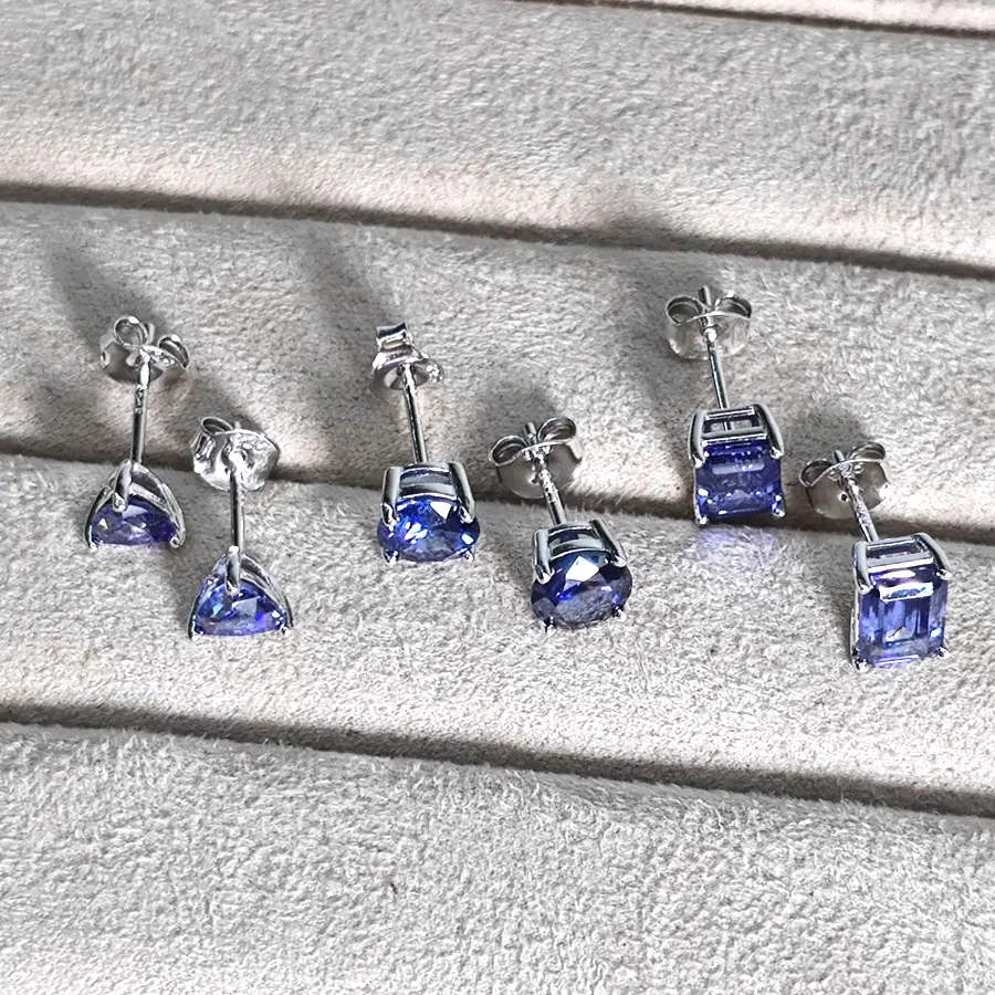 

Tanzanite Blue Color Stud Earrings 925 Sterling Sliver Earring Sets 5A Zircon Elegant Woman's Sets