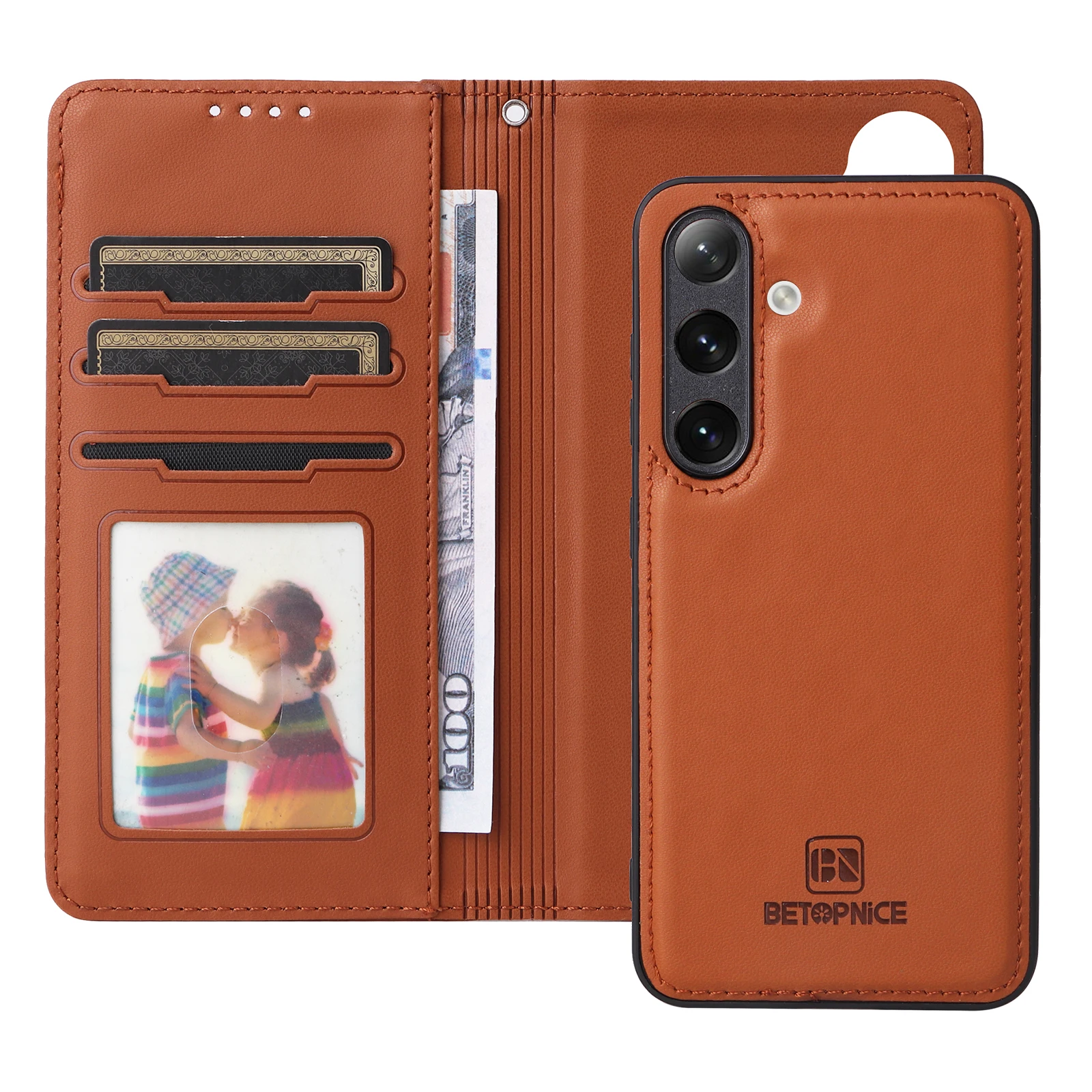 Dual Function Magnetic Leather Wallet Case with Removable Card Slots and Flip Book Cover