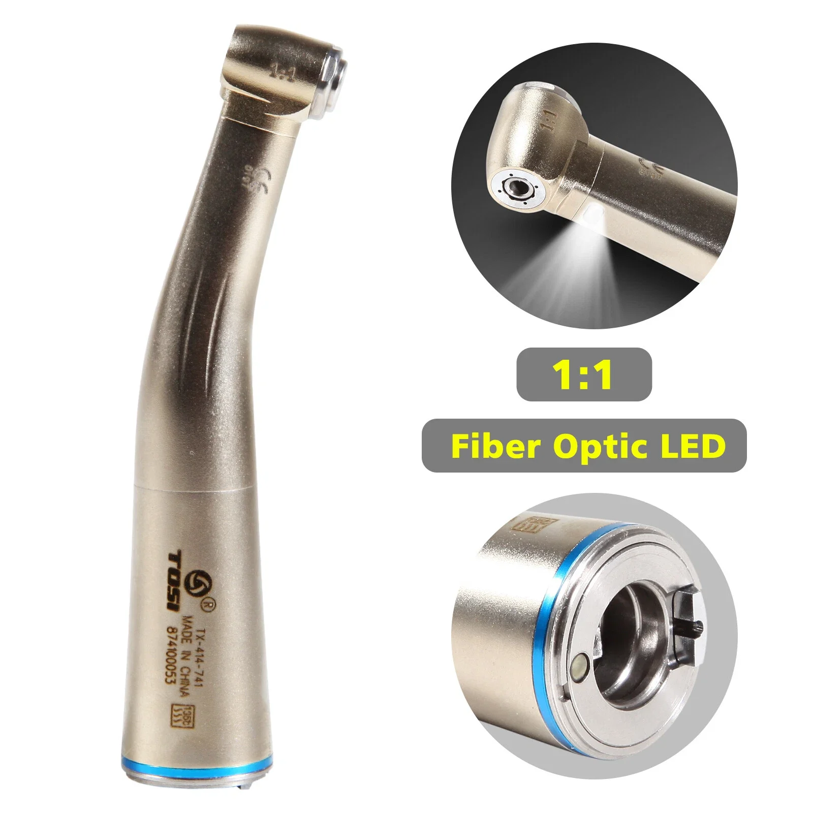 TOSI LED Ratio1:1 Contra Angle Fiber Optic Handpiece Low Speed Contra Handpiece Push Button fit NSK KAVO