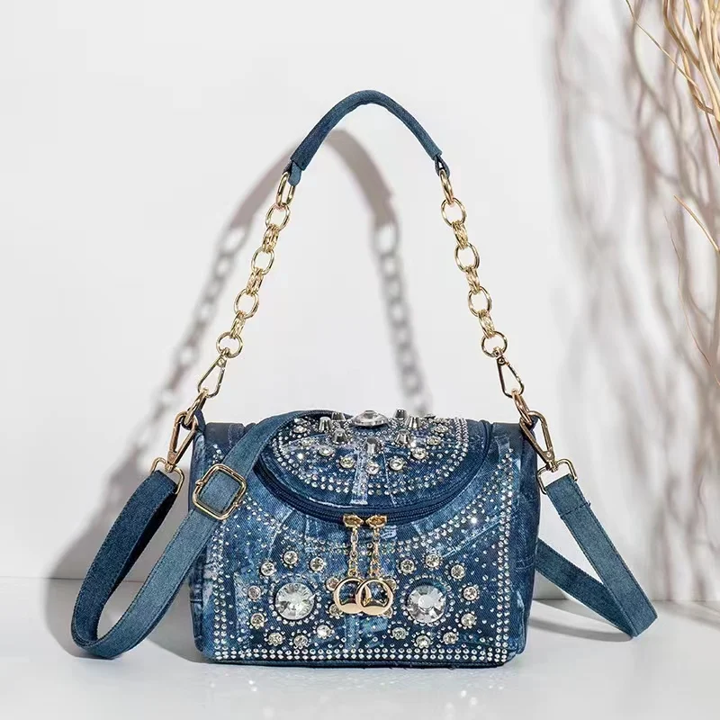 Mini Women Denim Bags Ladies Tote Bag Fashion Handbag Designer Shoulder Bag with Diamond
