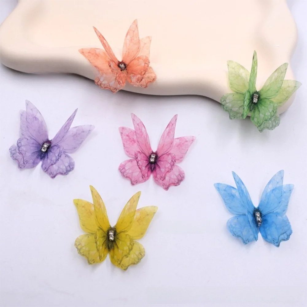 50 Stück 3D-Organza-Stoff-Schmetterlingsapplikationen, doppellagige, bunte Chiffon-Schmetterlings-Aufnäher, bestickte, durchscheinende Aufnäher – Detail 10