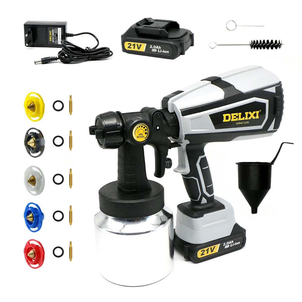 

DELIXI NEW 21V DC Li-ion Battery 1000ML Capacity Power Tool HVLP Electric Cordless Spray Gun Paint Sprayer for Home & Outdoors