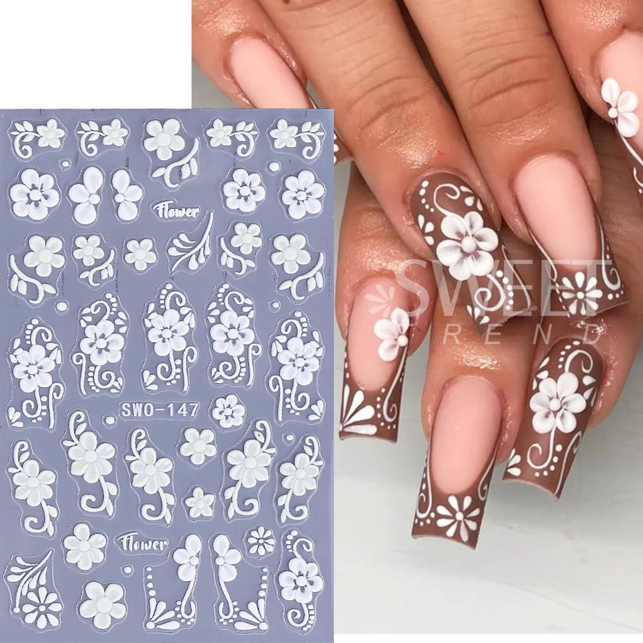 2pcs Embossed Flower Nail Stickers 3D Lily Floral Textured Decals Y2K Gradient Petals DIY Elegant Self-Adhesive Manicure Decor