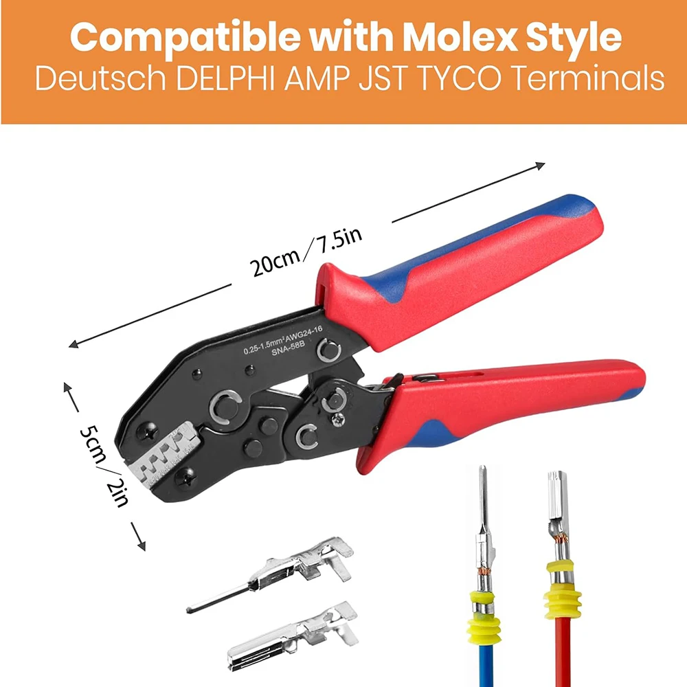 Molex Typ Deutsch DELPHI AMP JST TYCO Terminal-Crimpzange für 24-14 AWG Offene Kabelendverbinder Ratschenklemmzange – Detail 8