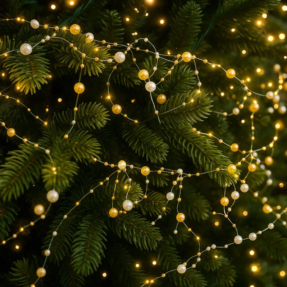 Artificial Fishing Line Pearls Chain White Gold Glitter Branch Garland Crystal Curtain Decorative 2M Branch String Garland