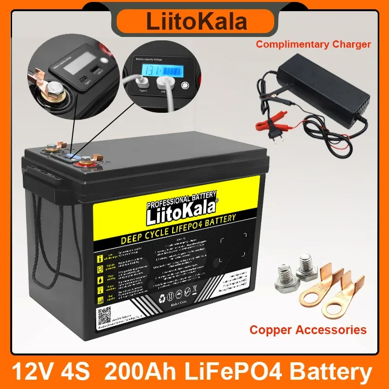 

LiitoKala 12 В 12,8 В 3,0 Ач LiFePO4 батарея 4 строки BMS USB 14,6 для RV Campers Golf Cart Off-Road Solar Wind v 20A зарядное устройство