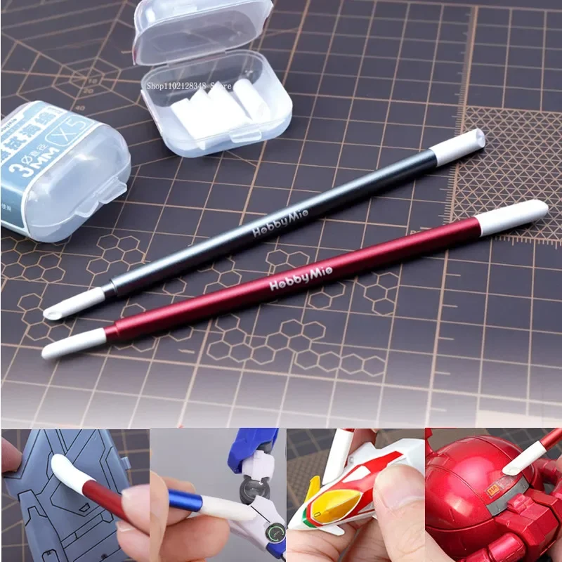 Colour Cleaning Sponge Swab Wipe Rod Inclined Head Metal Wipe Pen Model Cleaning Tool Red/Grey for Military Model Hobby Tool DIY