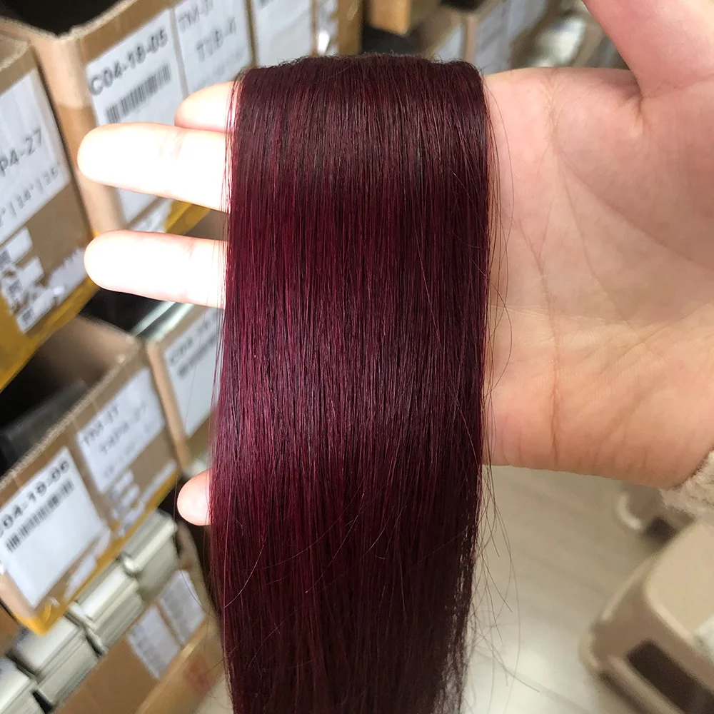 8D Micro Bead Human Hair Extensions Human Hair Natural Burgundy Invisible Silicone Nano Ring Extensions