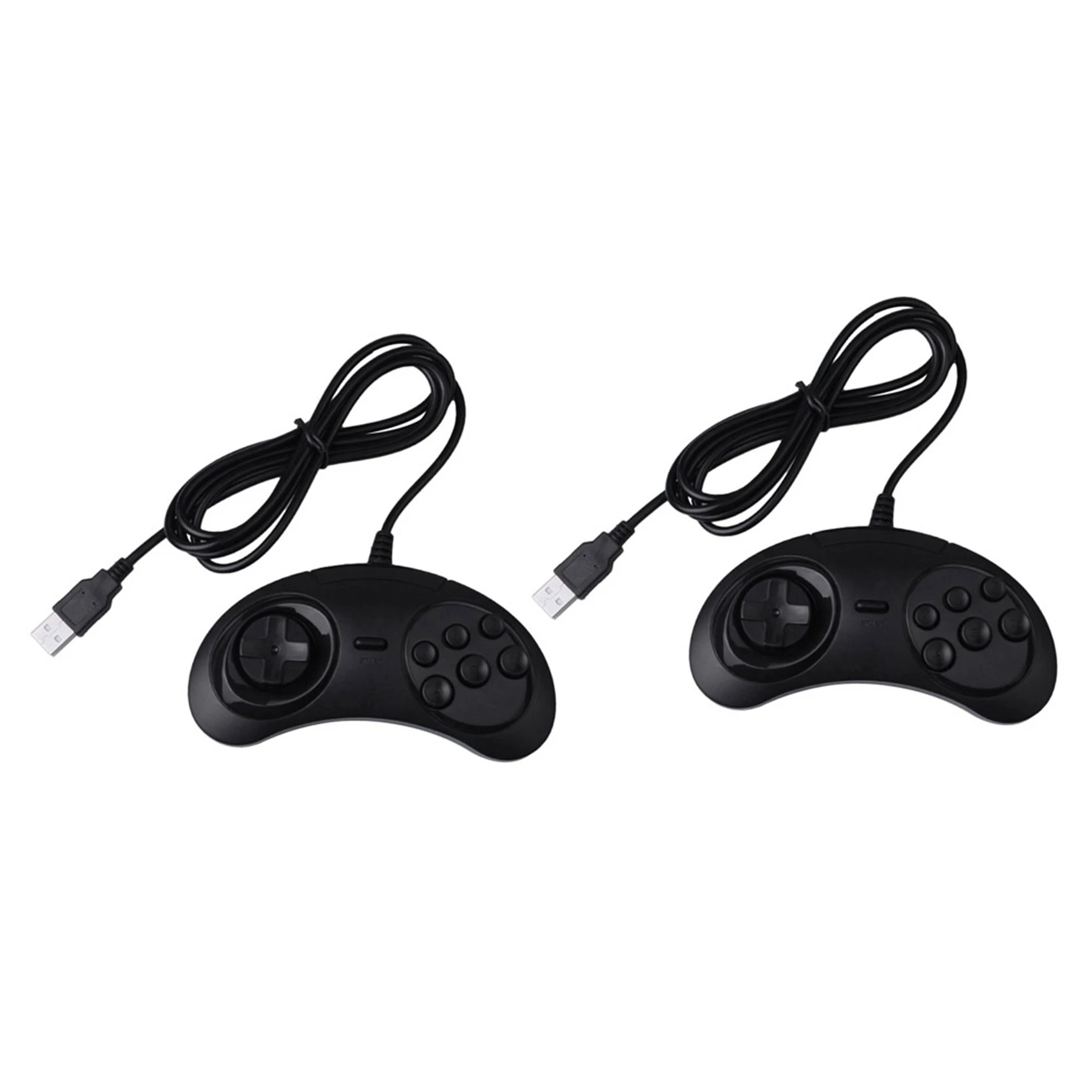 2x Gamepad Wired 6key Usb Game Controller Joypad For Sega Genesis / Md