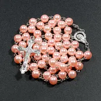 Collier chapelet en fausses perles pour femmes, Religion chrétienne, pendentif croix vierge marie jésus, longues chaînes de perles, bijoux à la mode, nouvelle collection 4