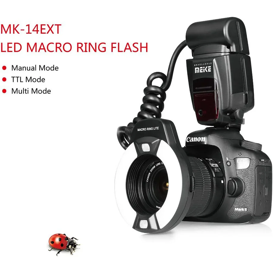 MEKE MK-14EXT E-TTL 매크로 LED 링 플래시, LED AF 보조 램프, 표준 핫 슈 스탠드 포함