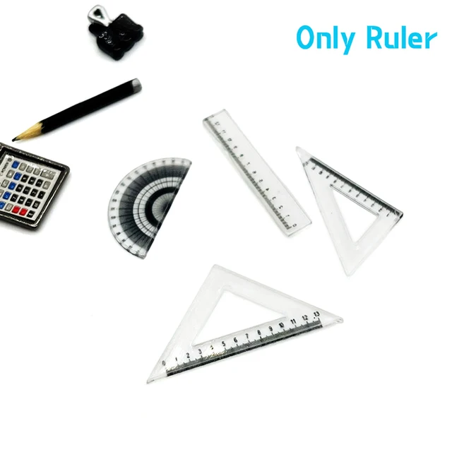 4Pcs 1:12 Dollhouse Miniature Ruler Protractor Triangle Ruler Straightedge Model Drawing Tool Doll House Accessories 3