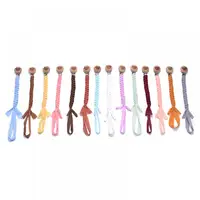 Wooden Round Baby Nipple Clip Handmade Weave Cotton Anti-Drop Baby Pacifier Chain For Nursing Chewing Toys Boy Girl Shower Gifts 2